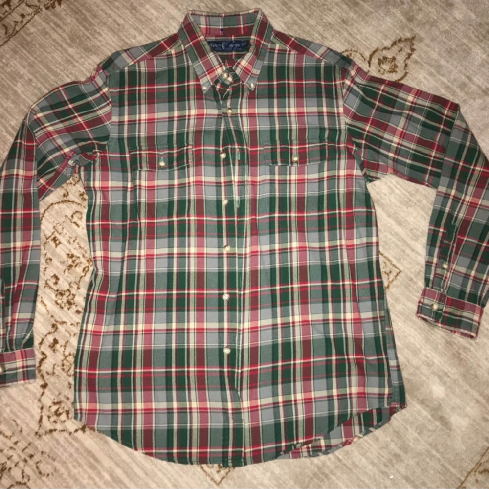 Ralph Lauren Green and Red Plaid Casual Shirt